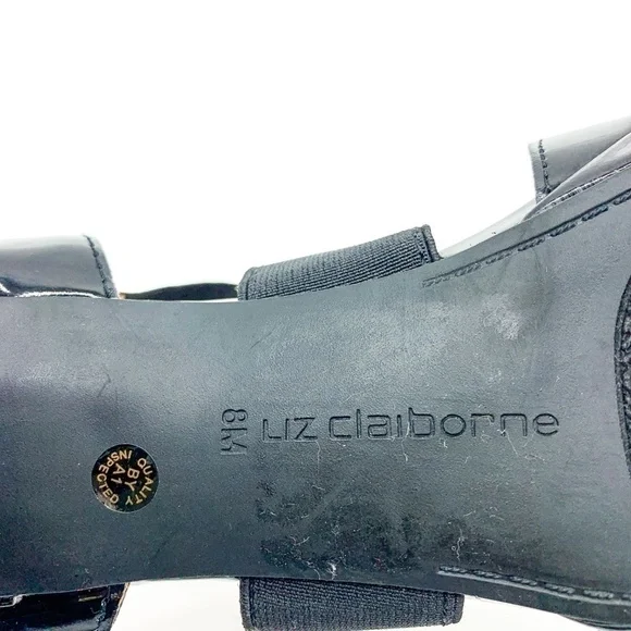 Liz Claiborne Black Strappy Open Toe Leather Heels - Picture 6 of 6